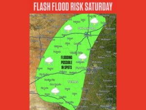 Texas and Oklahoma Face Flash Flood Risk Saturday From Wichita Falls and Abilene to Norman and Tulsa as Heavy Rain Triggers Spot Flooding