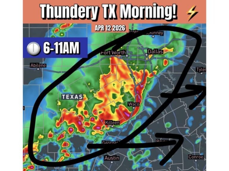 Thundery Morning Ahead for Texas Sunday April 12 as Storm Complex Brings Vivid Lightning and Heavy Rain to Dallas and Austin Between 6 and 11 AM