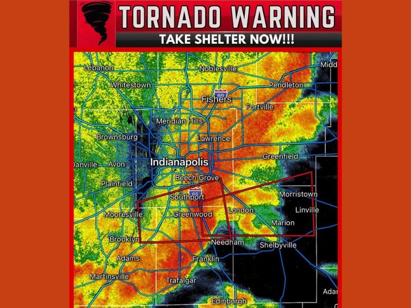 Tornado Warning Continues for Southeast Indianapolis Indiana as Tornado Capable Thunderstorm Near Greenwood Moves East at 60 MPH Threatening Southport Beech Grove