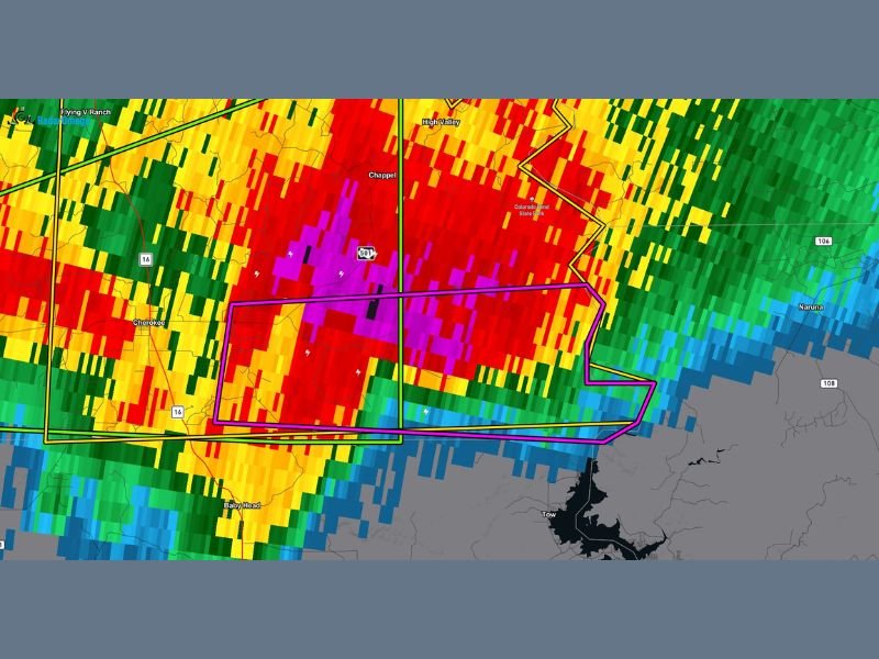Tornado Warning Issued Near Cherokee Texas as Radar Shows Violent Rotation With Devastating Purple Returns Demanding Immediate Shelter Right Now