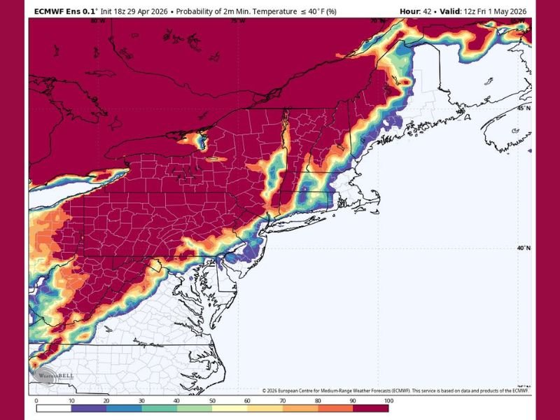 Two Potential Frost Events Threaten the Northeast With Below 40 Degree Temperatures Forecast Friday Morning and Again Sunday Morning Across the Region