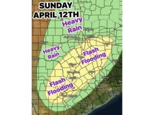 Two Rounds of Heavy Rain, Flash Flooding and Severe Storms to Slam Central and South Texas This Sunday April 12