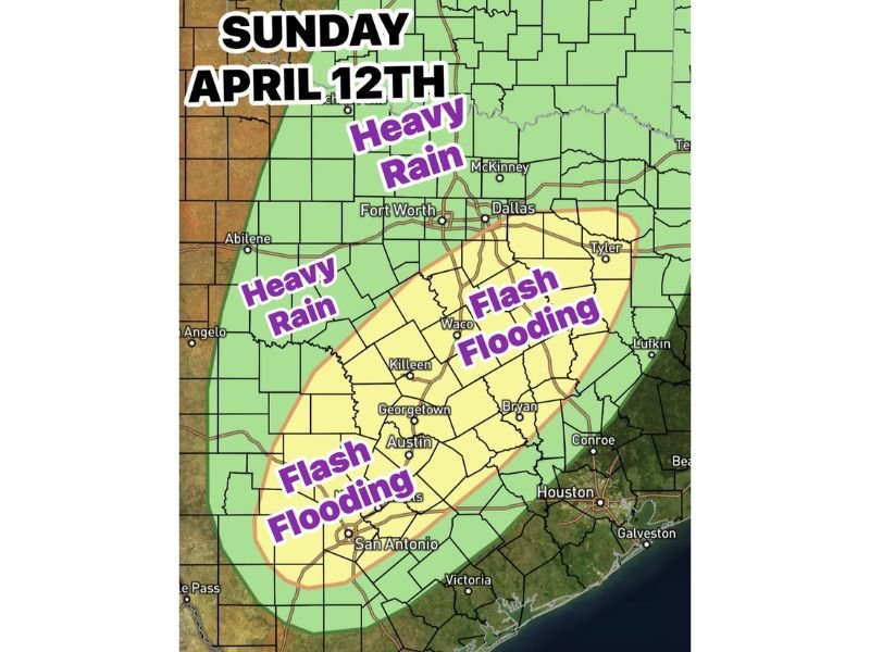 Two Rounds of Heavy Rain, Flash Flooding and Severe Storms to Slam Central and South Texas This Sunday April 12