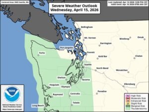 Western Washington Storm & Thunderstorm Threat — April 15–16, 2026