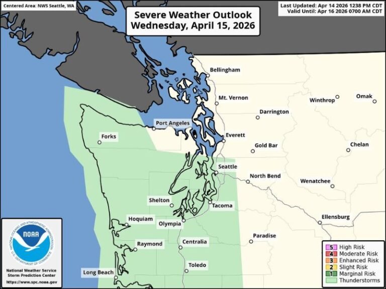Western Washington Storm & Thunderstorm Threat — April 15–16, 2026