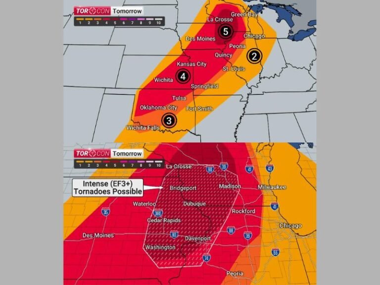 Wisconsin, Iowa, Kansas, and Oklahoma Face TORCON 5 Tornado Outbreak Friday With EF-3 Twisters and Hurricane Force Winds Possible
