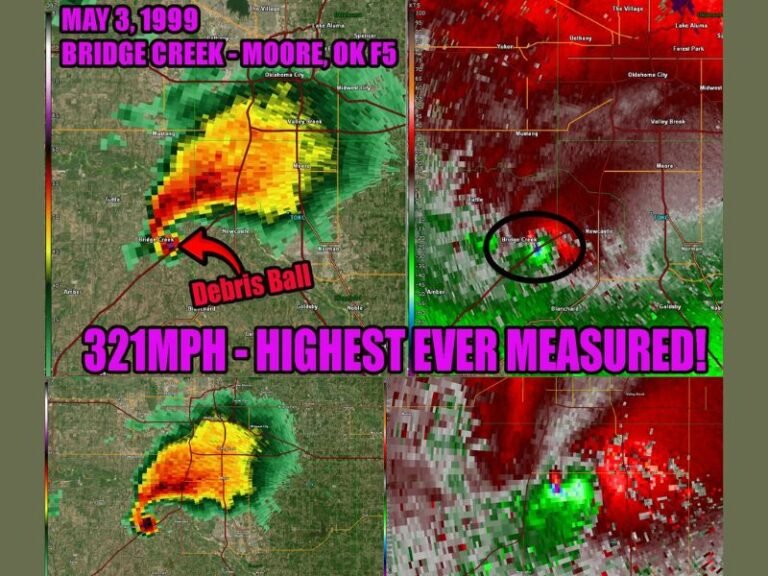 321 MPH World Record Winds and 36 Lives Lost as F5 Tornado Devastates Bridge Creek and Moore, Oklahoma on May 3, 1999 in the Most Powerful Tornado Ever Recorded