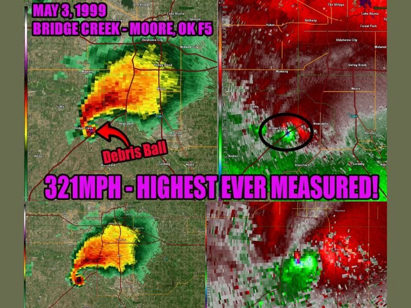 321 MPH World Record Winds and 36 Lives Lost as F5 Tornado Devastates Bridge Creek and Moore, Oklahoma on May 3, 1999 in the Most Powerful Tornado Ever Recorded