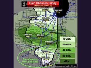 AM Showers and Isolated Pop-Up Storms Strike Central and Southern Illinois Friday With Activity Clearing Most Areas by Midday Before Afternoon Storms Develop in the South
