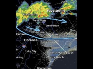 Cold Front Pushes South Across the Carolinas Dropping Temperatures and Gusting Winds to 25 MPH Overnight With Best Rain Chances Targeting the Border Belt Region From Florence to Fayetteville
