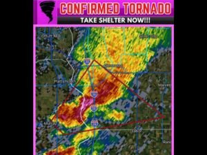 Confirmed Tornado on the Ground Over Beaver Lake Nebraska Iowa Border Area Moving Northeast at 20 MPH With Glenwood and Plattsmouth in the Direct Path Near Offutt AFB