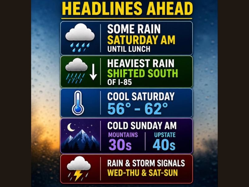 Cool Damp Weekend Ahead With Saturday Morning Rain, Mountain 30s Sunday, and Storm Signals Returning Wednesday Through Saturday Across the Region