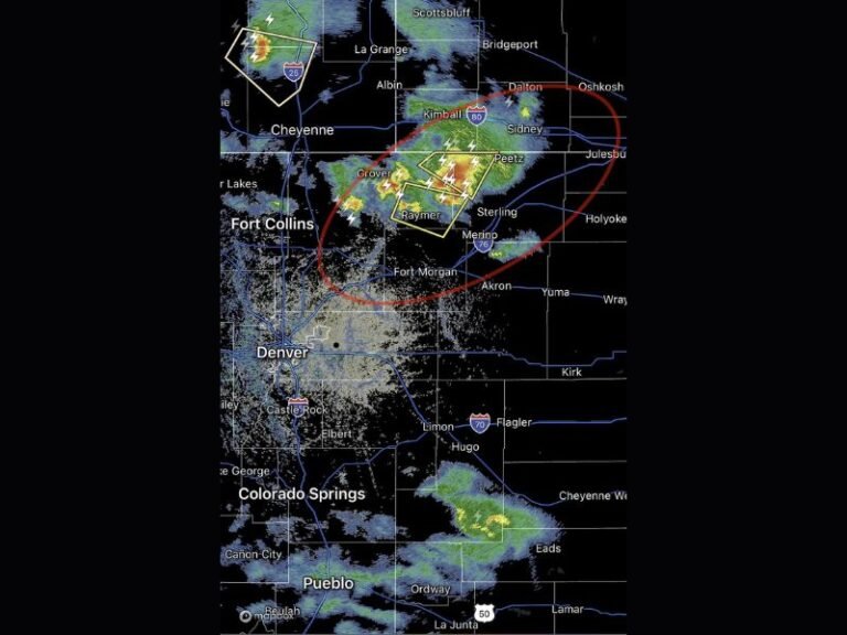 Damaging Winds Ping Pong Ball Hail and Frequent Lightning Strike the I-76 Corridor Between Fort Morgan and Crook Colorado as Outflow Boundary Gusts Hit 46 MPH Near Greeley