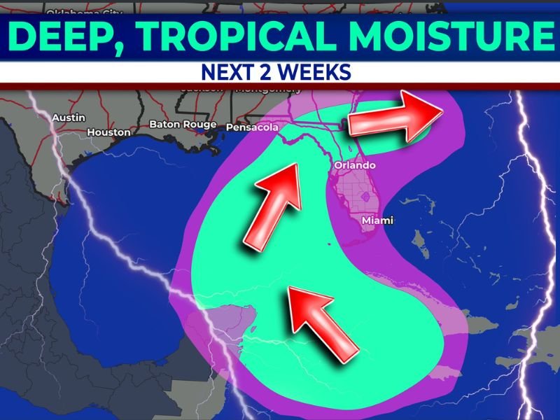Deep Tropical Moisture Targets Florida Over the Next Two Weeks With Up to 6 Inches of Rainfall Possible by June 5 as the Atmosphere Turns Significantly More Tropical