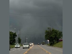 Dramatic and Visually Intimidating Storm Skies Move Over Northwest Arkansas Tonight With Low Severe Weather Risk Despite the Imposing and Darkened Atmospheric Appearance