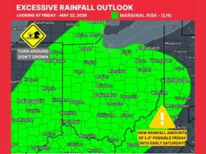 Excessive Rainfall Outlook Issued for Ohio Friday May 22 With 1 to 2 Inches of New Rain Possible on Already Saturated Soils Raising Minor Flooding Concerns Into Early Saturday