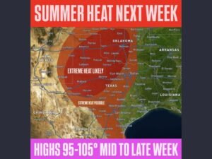 Extreme Summer Heat Builds Across Texas, Oklahoma and New Mexico Next Week With Highs of 95 to 105 Degrees Expected From Mid to Late Week