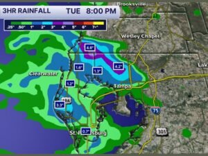 Extreme Three Hour Rainfall Totals Exceed 4 to 6 Inches Across the Tampa Bay Region Tuesday Evening With Localized Flooding Concerns From Clearwater Through North Tampa