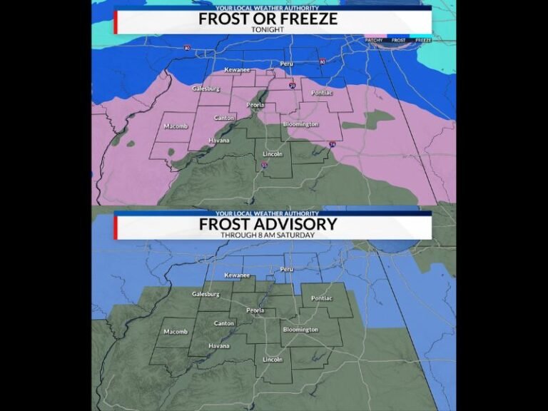 Frost Advisories Issued Through 8 AM Saturday for Henry, Bureau, Putnam, and La Salle Counties in Illinois With Widespread Frost Expected Across Peoria, Bloomington, and Kewanee