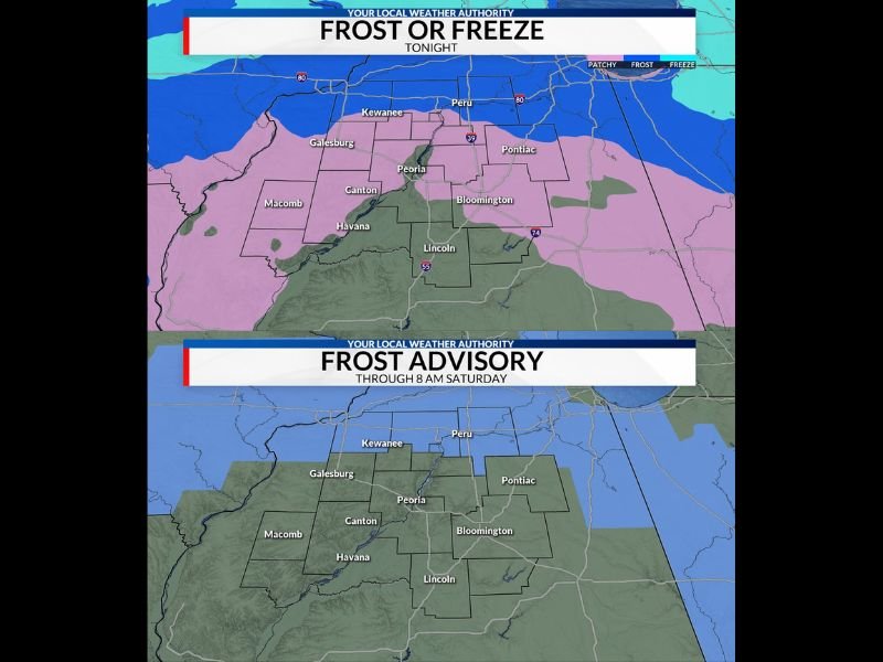Frost Advisories Issued Through 8 AM Saturday for Henry, Bureau, Putnam, and La Salle Counties in Illinois With Widespread Frost Expected Across Peoria, Bloomington, and Kewanee