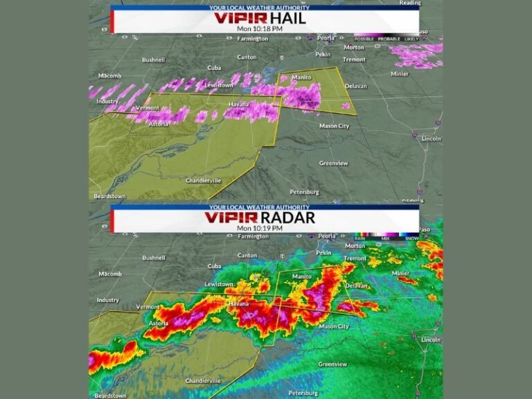 Healthy Hail Cores Detected Along and South of Highway 136 Across Mason and Southern Fulton County, Illinois at 10:18 PM Monday May 4
