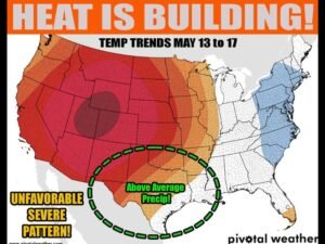 Heat Builds Across Western Two-Thirds of the United States From May 13 to 17 as Ridge Pattern Creates Unfavorable Conditions for Large Scale Severe Weather and Tornado Outbreaks