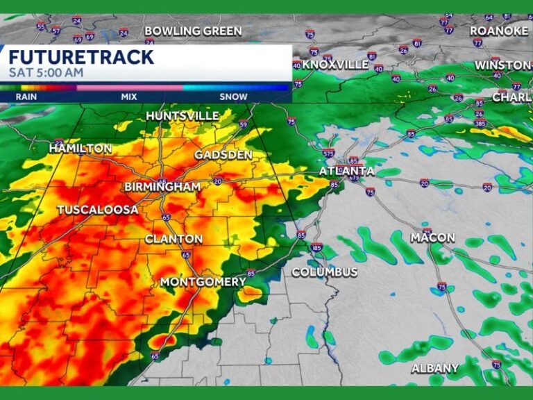 Heavy Rain Event Brings Half to One Inch Rainfall Across North and Central Alabama From Friday Night Through Saturday Sunrise Targeting Birmingham, Tuscaloosa, Montgomery, and Huntsville