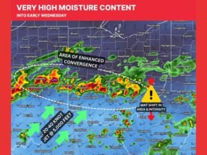 Heavy Rain Flood Threat Targets Ohio and Indiana Along I-70 Corridor With 1 to 2 Inch Per Hour Rainfall Rates Expected Overnight Into Wednesday Morning
