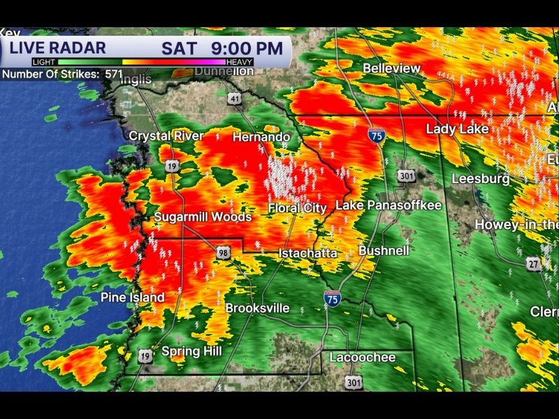 Heavy Rain and 571 Lightning Strikes Soak Citrus and Hernando Counties Florida Saturday Night With Non Severe but Intense Storm Activity Blanketing the Nature Coast Region