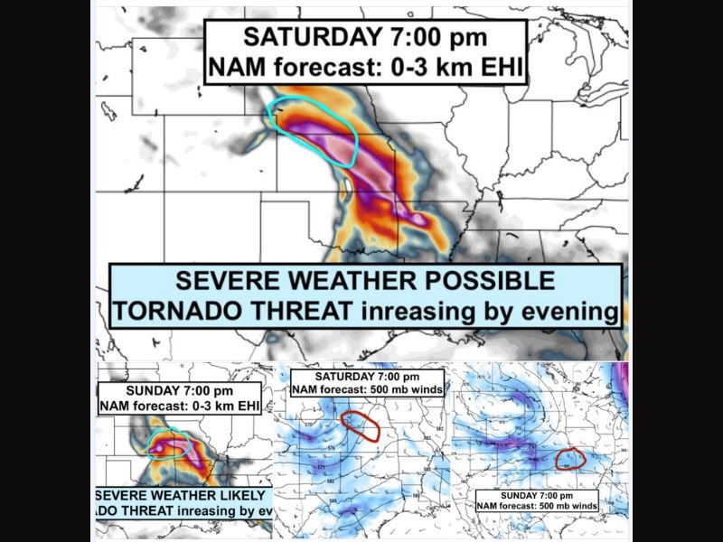 High Ceiling Severe Weather and Increasing Tornado Threat Forecast Across Nebraska and Kansas Both Saturday and Sunday Evening This Weekend