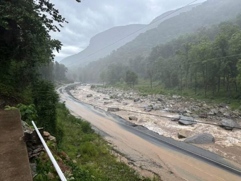 Highway 64 Tested by Raging Floodwaters on the Way Into Chimney Rock North Carolina as Bearwallow Road Washes Out and Gerton to Bat Cave Corridor Faces Additional Damage