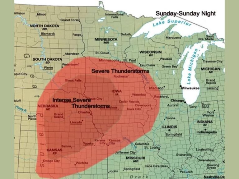 Intense Severe Thunderstorms With Tornadoes Very Large Hail and Damaging Winds Targeting Iowa Nebraska Kansas and South Dakota Sunday Through Sunday Night as All-Hazard Risk Develops