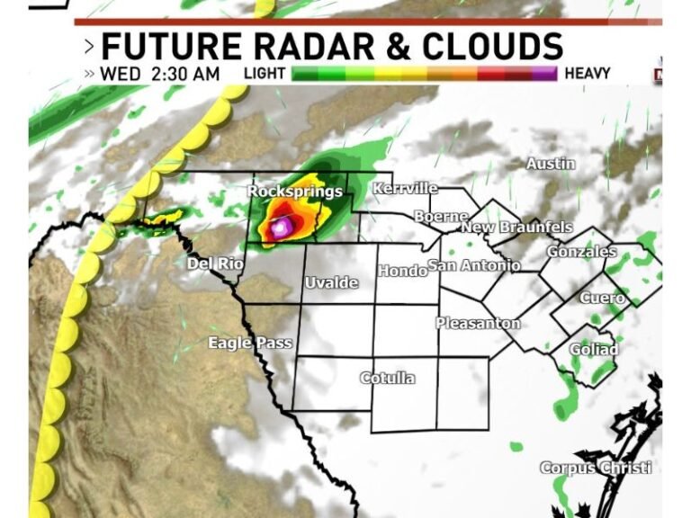 Level 1 Severe Outlook Issued for Western Hill Country and Edwards Plateau Texas Overnight With Storms Possible Near Rocksprings Moving East Northeast by Wednesday