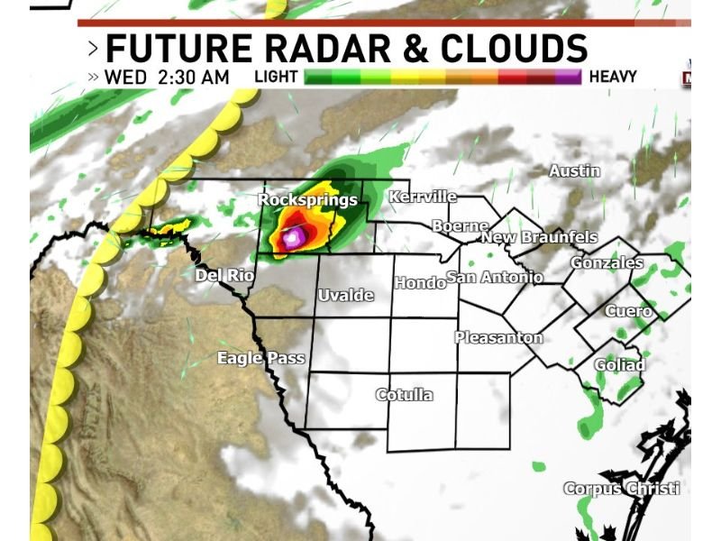 Level 1 Severe Outlook Issued for Western Hill Country and Edwards Plateau Texas Overnight With Storms Possible Near Rocksprings Moving East Northeast by Wednesday