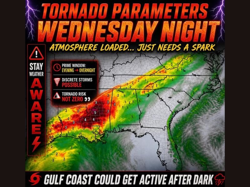 Loaded Tornado Parameters and Non-Zero Tornado Risk Target the Gulf Coast and Deep South Wednesday Night With Discrete Storms Possible During Prime Evening Into Overnight Window