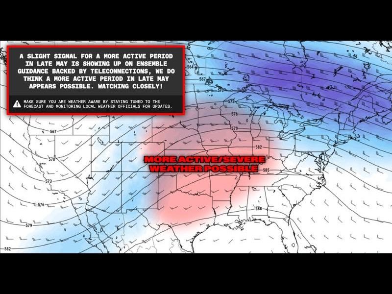 Major Severe Weather and Tornado Outbreak Potential Builds Across Great Plains to Great Lakes for Late May as Euro Ensemble Model Signals 2004-Level Tornado Season Blossoming Into June