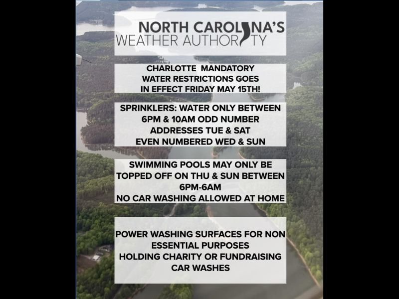 Mandatory Water Restrictions Take Effect Friday May 15 Across Charlotte, Cornelius, Davidson, and Huntersville as Catawba-Wateree River Basin Enters Stage 2 Drought Protocol