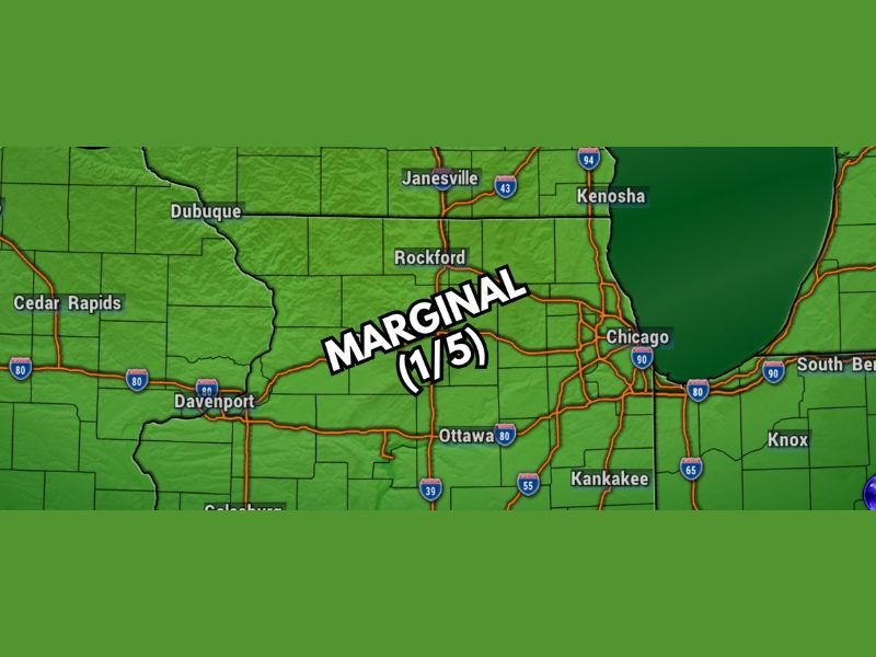 Marginal Severe Weather Risk With Gusty Winds Hail and Torrential Downpours Possible Across Chicago, Rockford, and Northern Illinois Monday Afternoon Through 10 PM