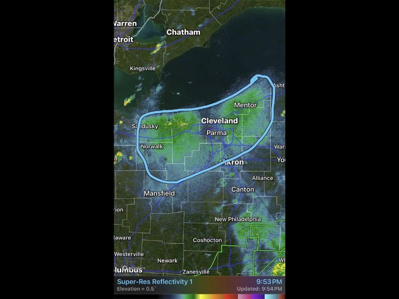 Massive Midge Swarm Creates False Radar Returns Across the Cleveland and Akron Ohio Region as Warm Moist Air Triggers Seasonal Bug Activity Along the Lake Erie Shoreline