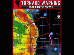 Multiple Tornado Warnings Issued Across Northwest Iowa as Six Simultaneous Severe Storms Including One Confirmed Tornado Threaten Communities From Spirit Lake to Rockwell City