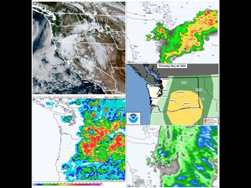 NOAA Level 2 Severe Weather Threat Targets Eastern Washington Thursday With 60 MPH Wind Gusts and Large Hail While Western Washington Stays Dry
