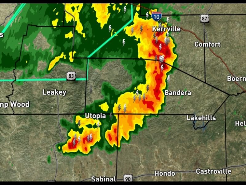 Noisy Storms With Frequent Lightning Drop Beneficial Rainfall Across Texas Hill Country Friday Night With Northwest Bexar County and San Antonio Metro Expected Within 30 to 45 Minutes