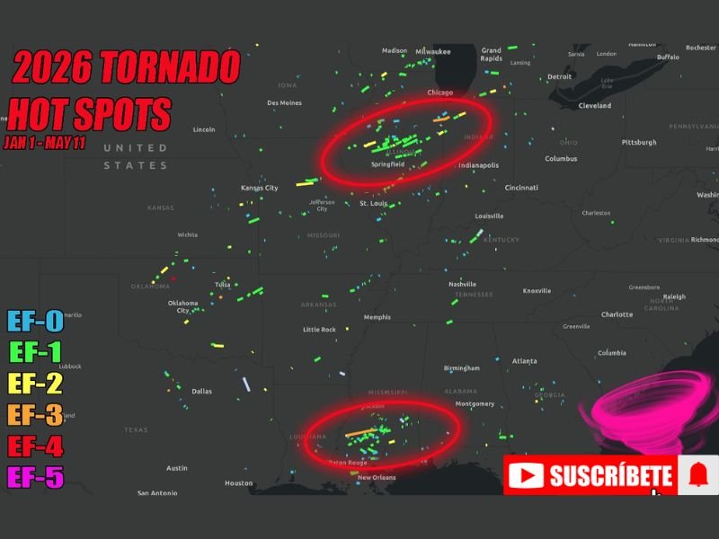 Over 100 Tornadoes Concentrated Across Central Illinois and Southern Mississippi Making Them the Top 2026 Hot Spots Out of 600 Plus Tornadoes Reported Nationally Through May 11