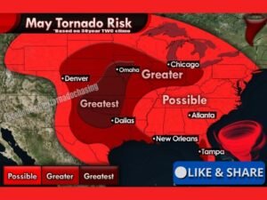 Peak Tornado Season Approaches in May With Greatest Risk Centered Across Central Plains and Dallas Corridor While Chicago, Omaha, and Atlanta Face Greater and Possible Threat Levels