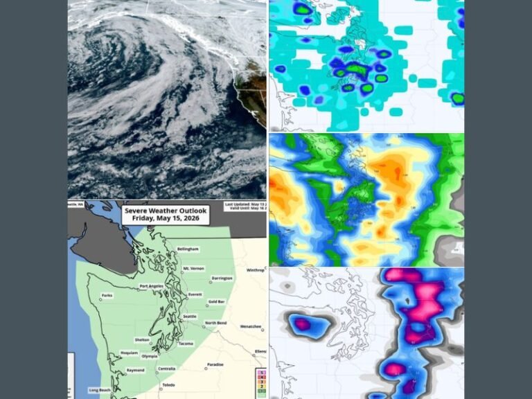 Rain Thunderstorms and Mountain Snow to Seattle and Western Washington Friday and Saturday With Snow Levels Dropping to 3500 Feet and 6 to 8 Inches on Higher Peaks