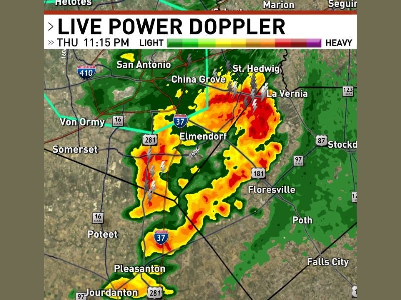 Rapidly Weakening Storm Line Pushes Into Wilson County Southeast of San Antonio Thursday Night With Activity Moving Southeast and Expected to Dissipate Shortly