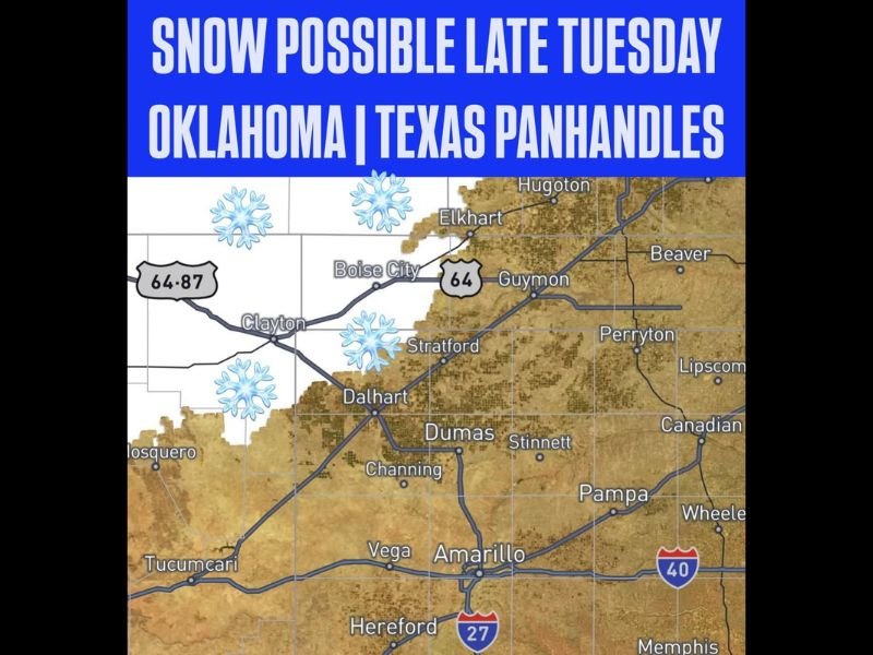 Rare May Snow Possible Across Oklahoma and Texas Panhandles Late Tuesday With Accumulations Expected in Colorado and Northern New Mexico Mountains