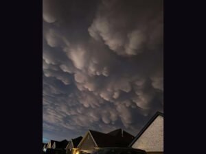 Rare and Vivid Mammatus Cloud Display Captured Over Centerton Arkansas as Large Hail and Strong Winds Strike Fort Smith and Van Buren During Overnight Storm Passage