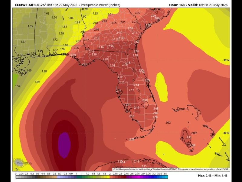 Record Breaking Tropical Moisture Surge Targets Florida Late Next Week With Potentially Historic Heavy Rain and Flood Threat as Deep Caribbean Moisture Crosses the State by May 29