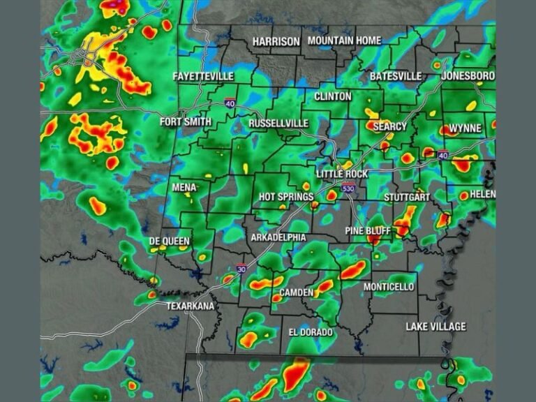 Scattered Showers and Storms Return to Arkansas Thursday Night Through Early Friday Morning With Activity Filling in Statewide Overnight and Severe Risk Remaining Extremely Low